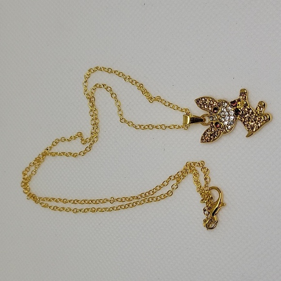 Yorkie Dog Puppy Rhinestone Gold Tone 20" Necklace - Picture 1 of 2